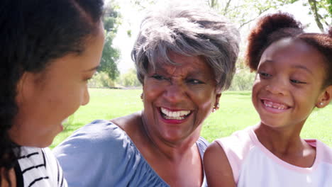 grandmother with adult daughter and granddaughter relaxing in park