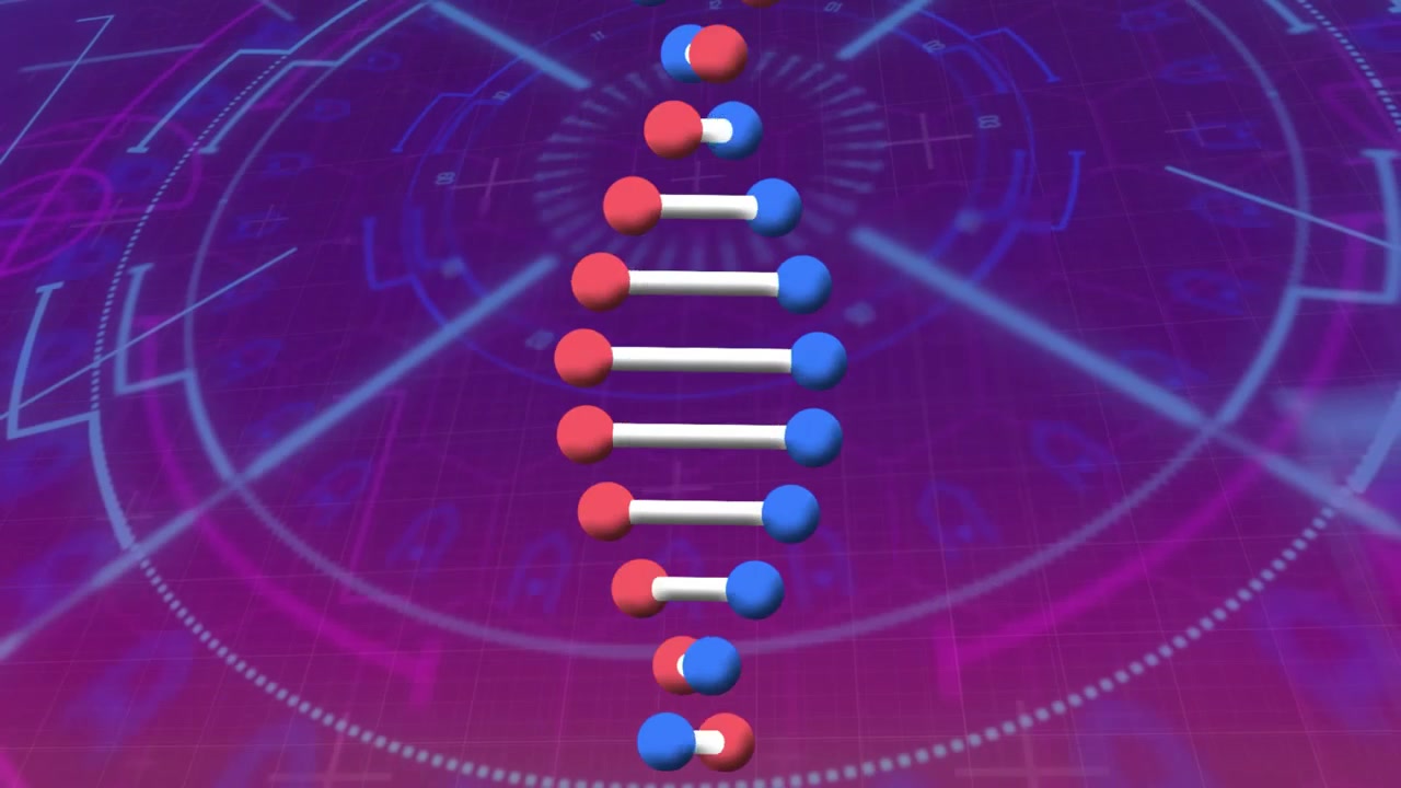 Rotating DNA Double Helix Model on Digital Background