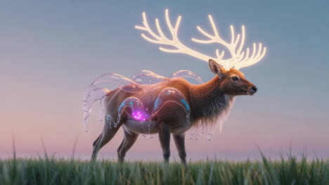 fantasy deer with glowing antlers and transparent elements