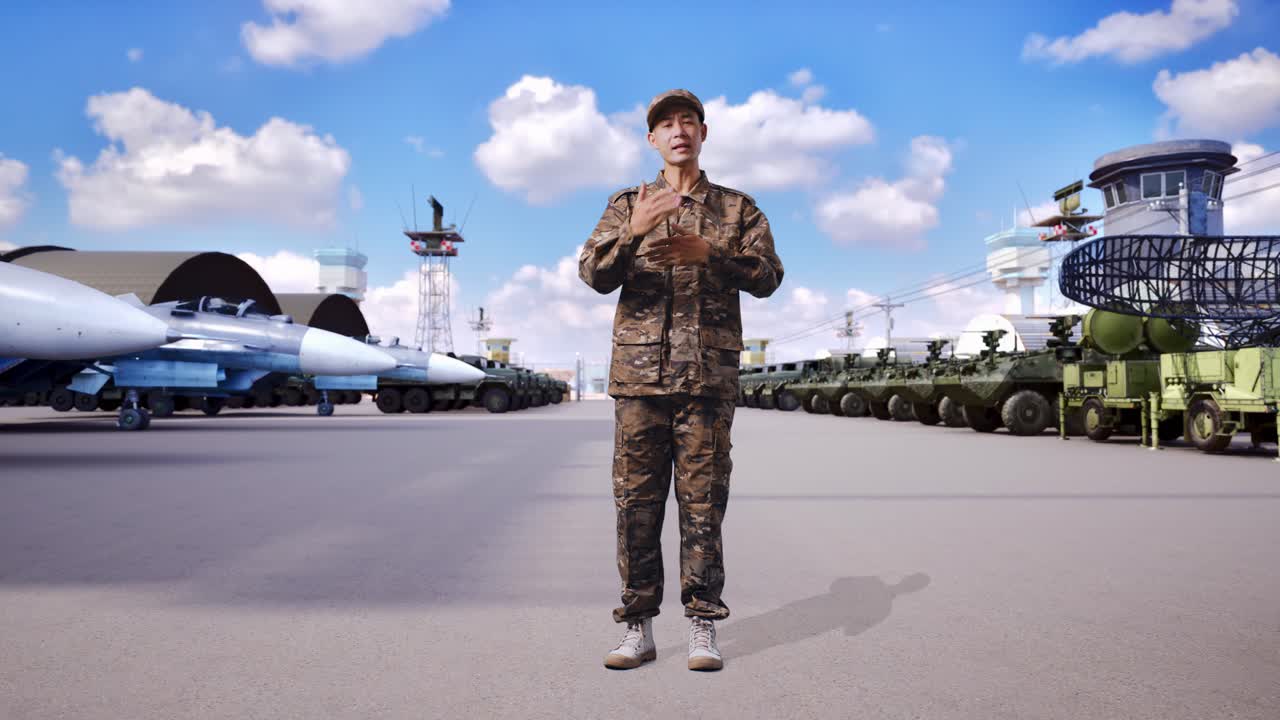 공군 기지에 있는 군인