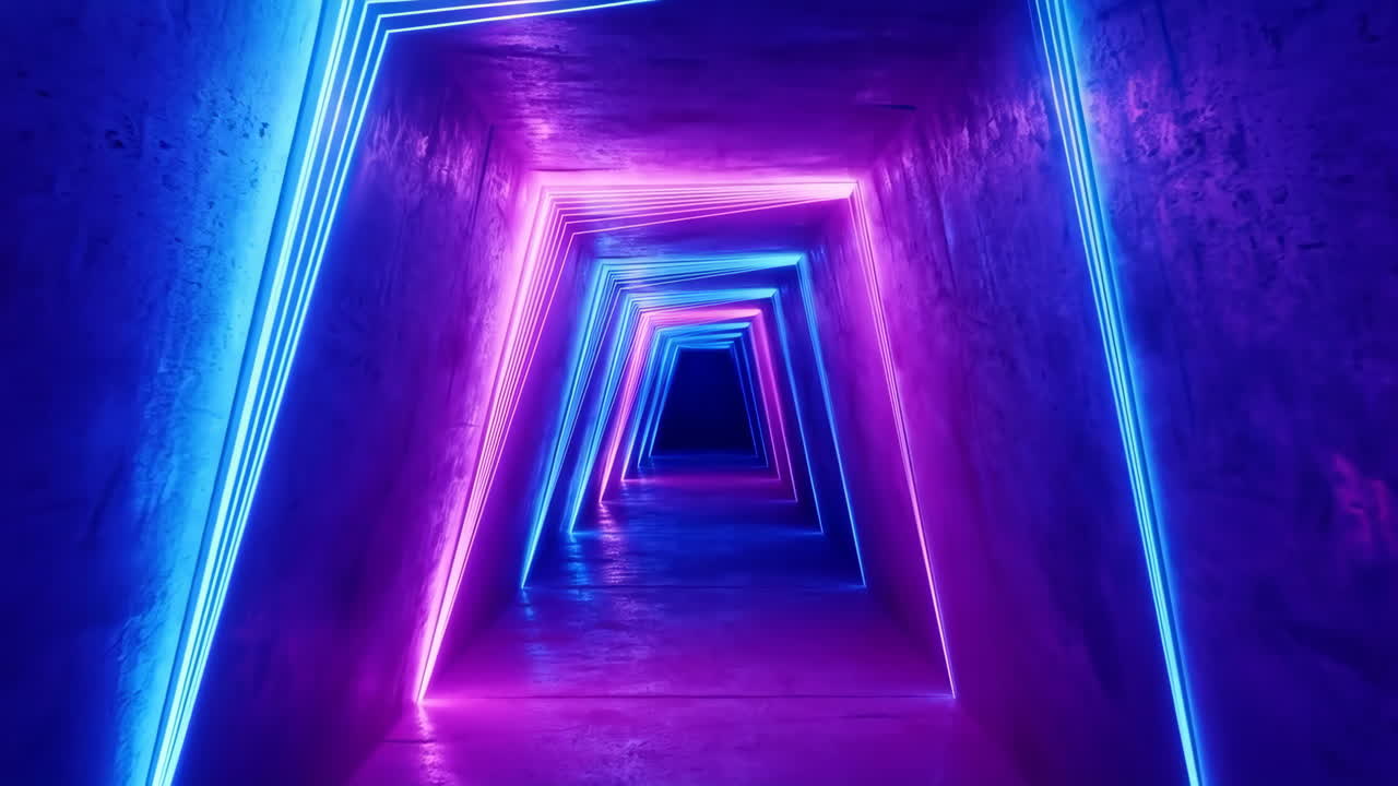 Futuristic Neon Lit Tunnel with Blue and Purple Lights