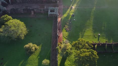 aerial view of the ruins of san ignacio argentina on a hot summer day with bright sunlight