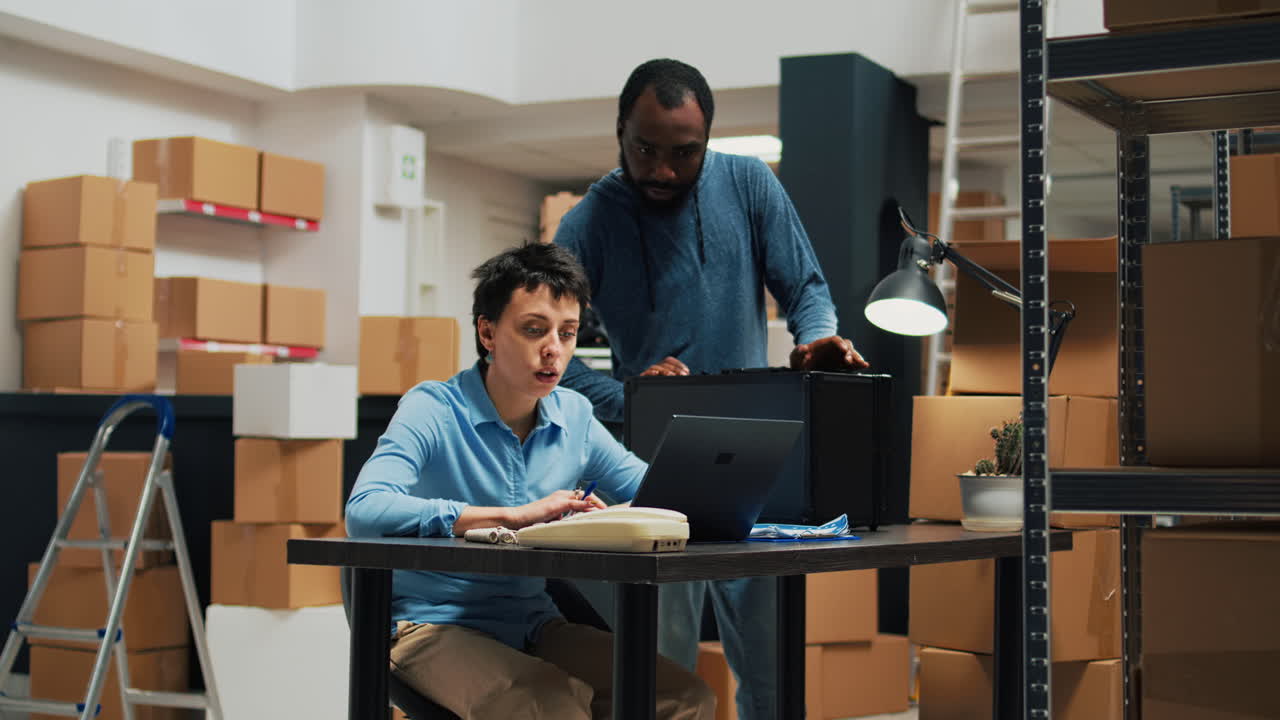 People working in a warehouse office