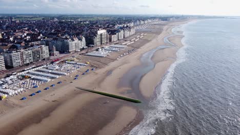 Belgian-North-Sea-Coast,-Aerial-View-of-Knokke-Beach-and-City