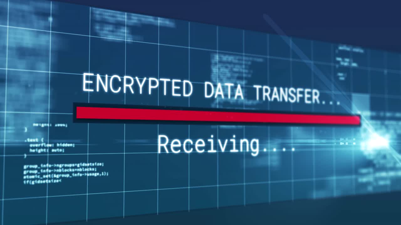 animación de la transferencia de datos cifrada texto parpadeante interfaz digital en la pantalla