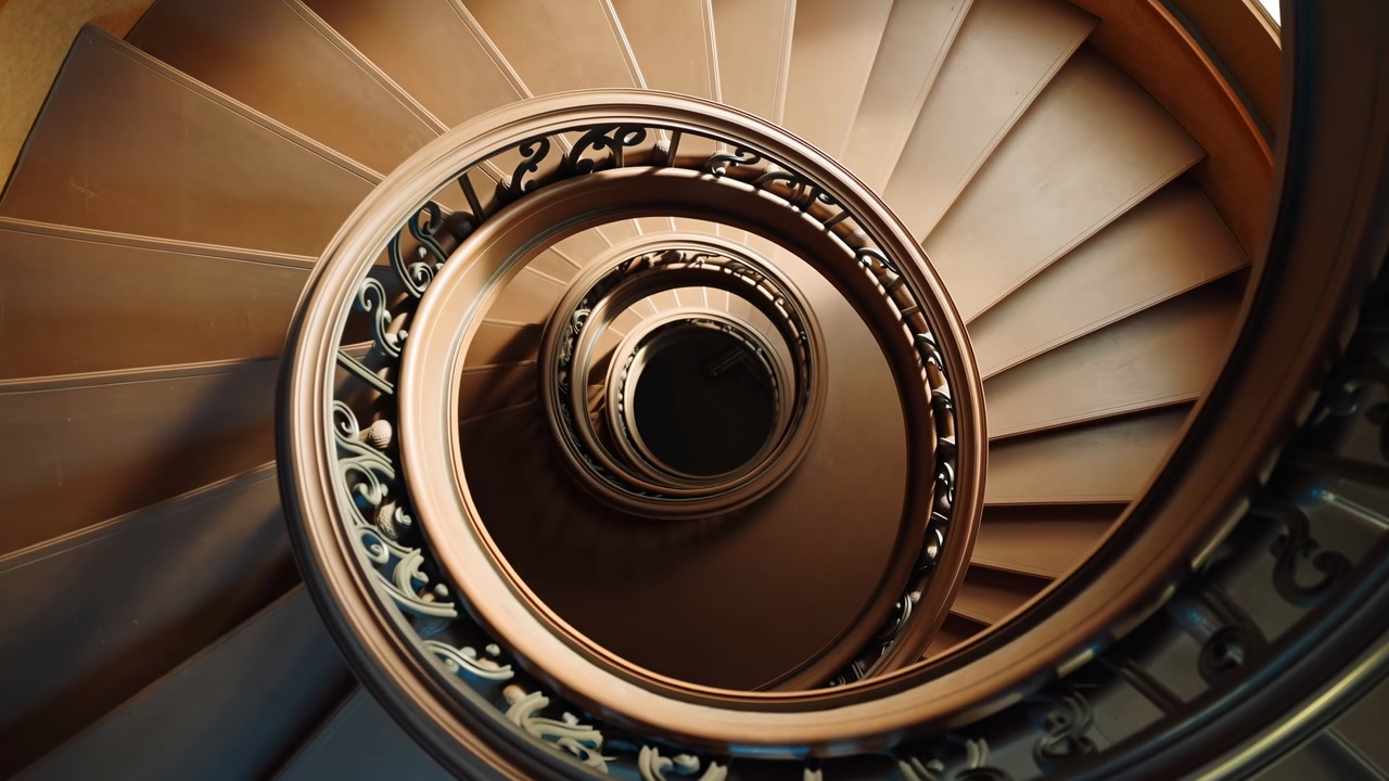 Rotating Overhead Shot of a Grand Spiral Staircase