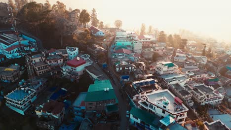 aerial view of a mountain town in the himalayas