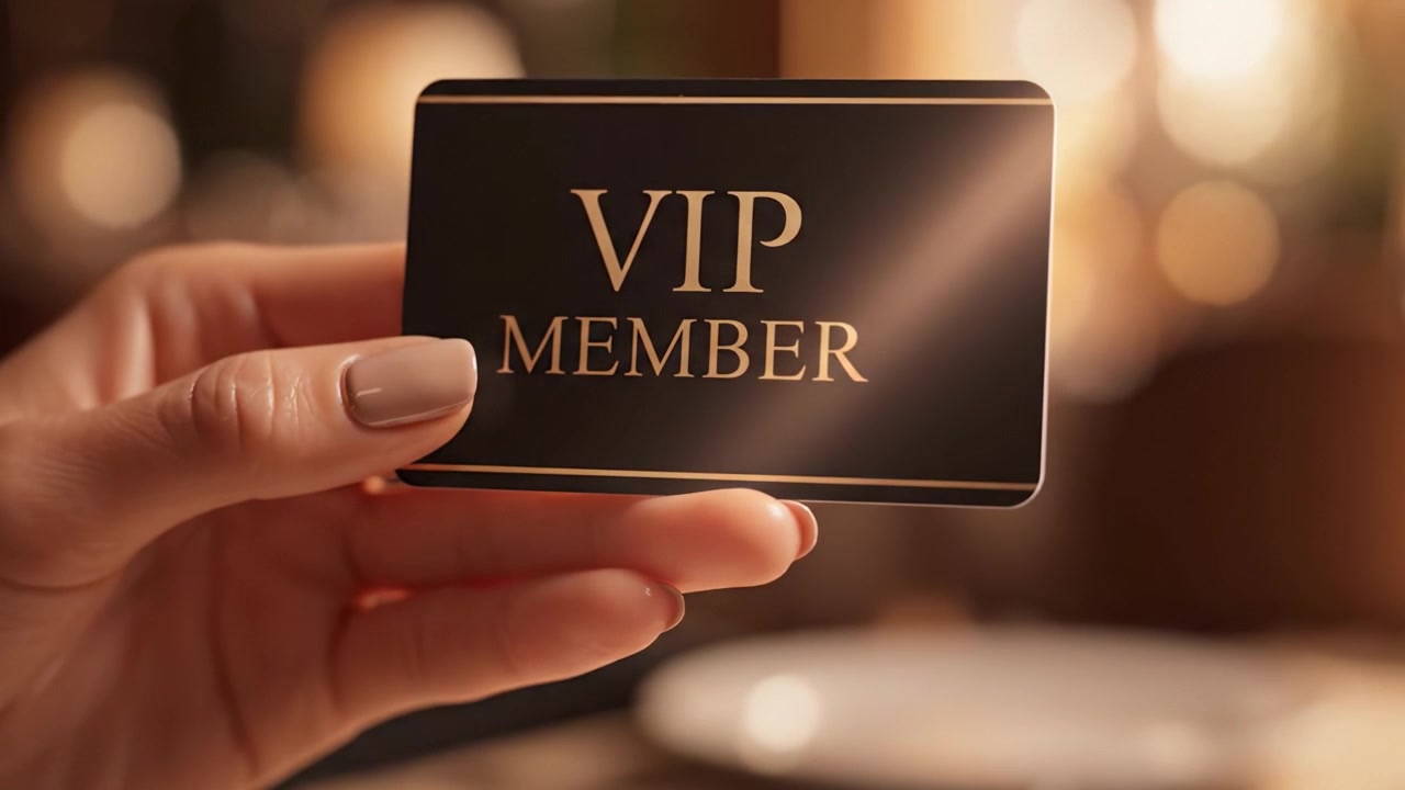 A Hand Holding a VIP Membership Card Illuminated by Soft Lighting, Signifying Exclusivity and Premium Access in a Luxurious Setting