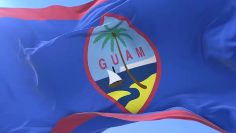 flag of guam waving at wind in slow in blue sky, loop