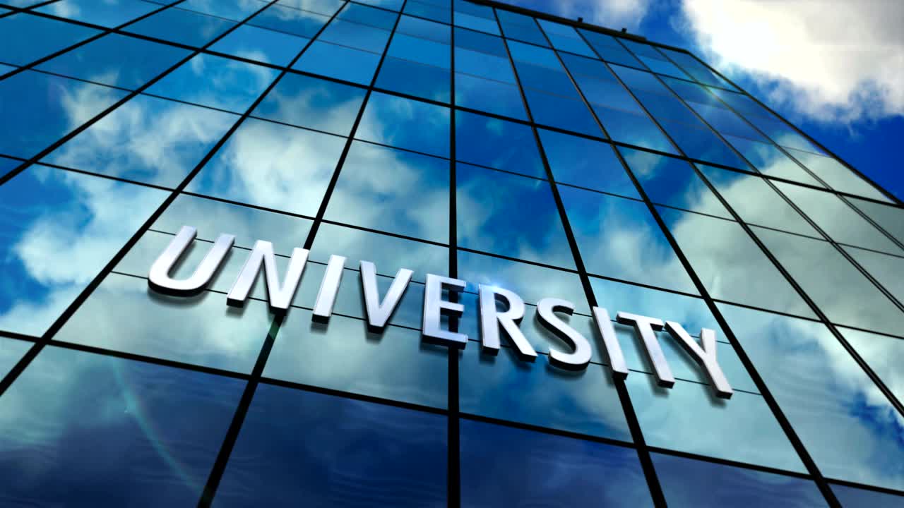 미러드 스카이 루프 애니메이션을 가진 대학 유리 마천루