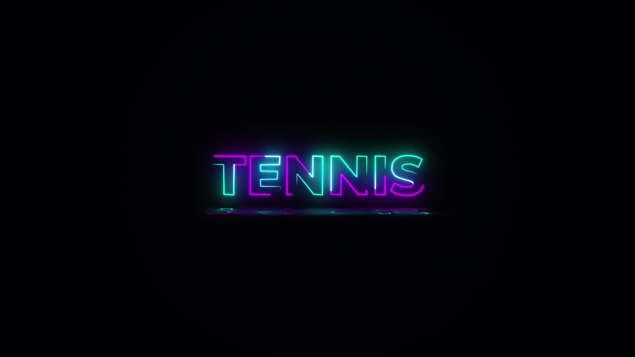 Flashing TENNIS electric green and pink neon Sign flashing on and off with flicker, reflection