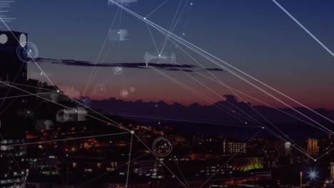 animación de la red de conexiones sobre el paisaje urbano