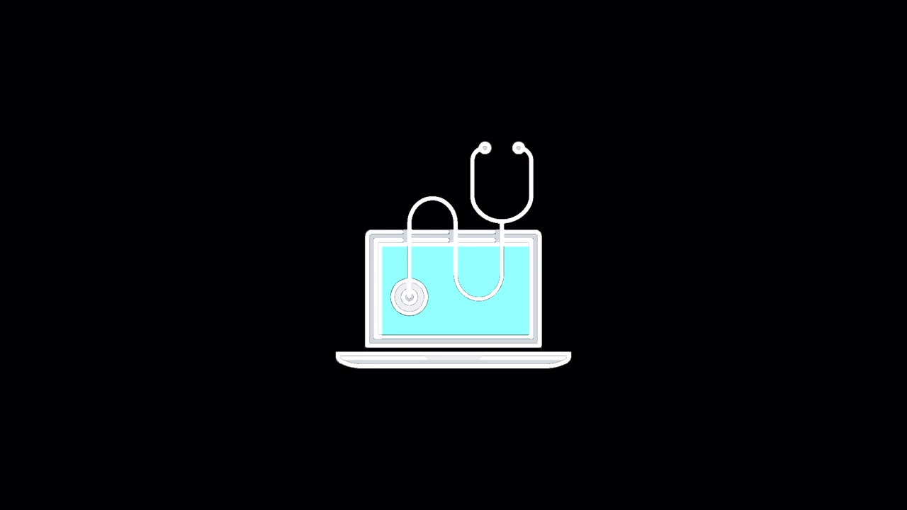 Animated Laptop Icon with Stethoscope for Telemedicine Concept