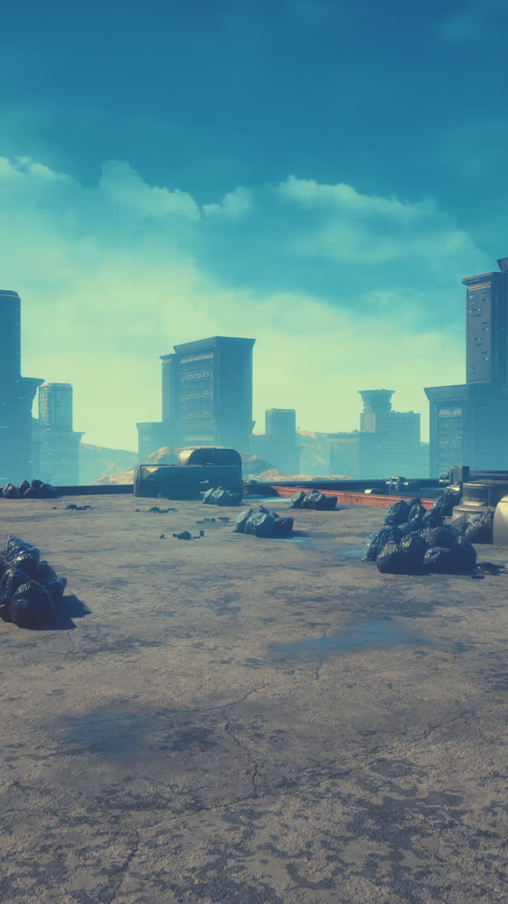 Futuristic Cityscape with Trash