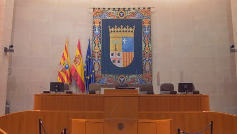 cortes of aragon - empty chamber of the legislative assembly of aragon in the aljaferia in zaragoza, spain