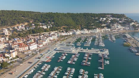 aerial images with drone of the position of estarit in front of the medes islands in girona spain catalunya