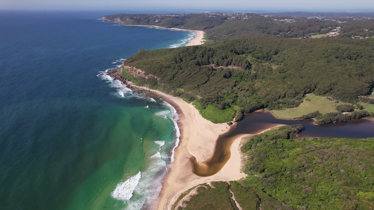 Drone Shot Over Glenrock Beach And Lagoon In Merewether, NSW, Australia