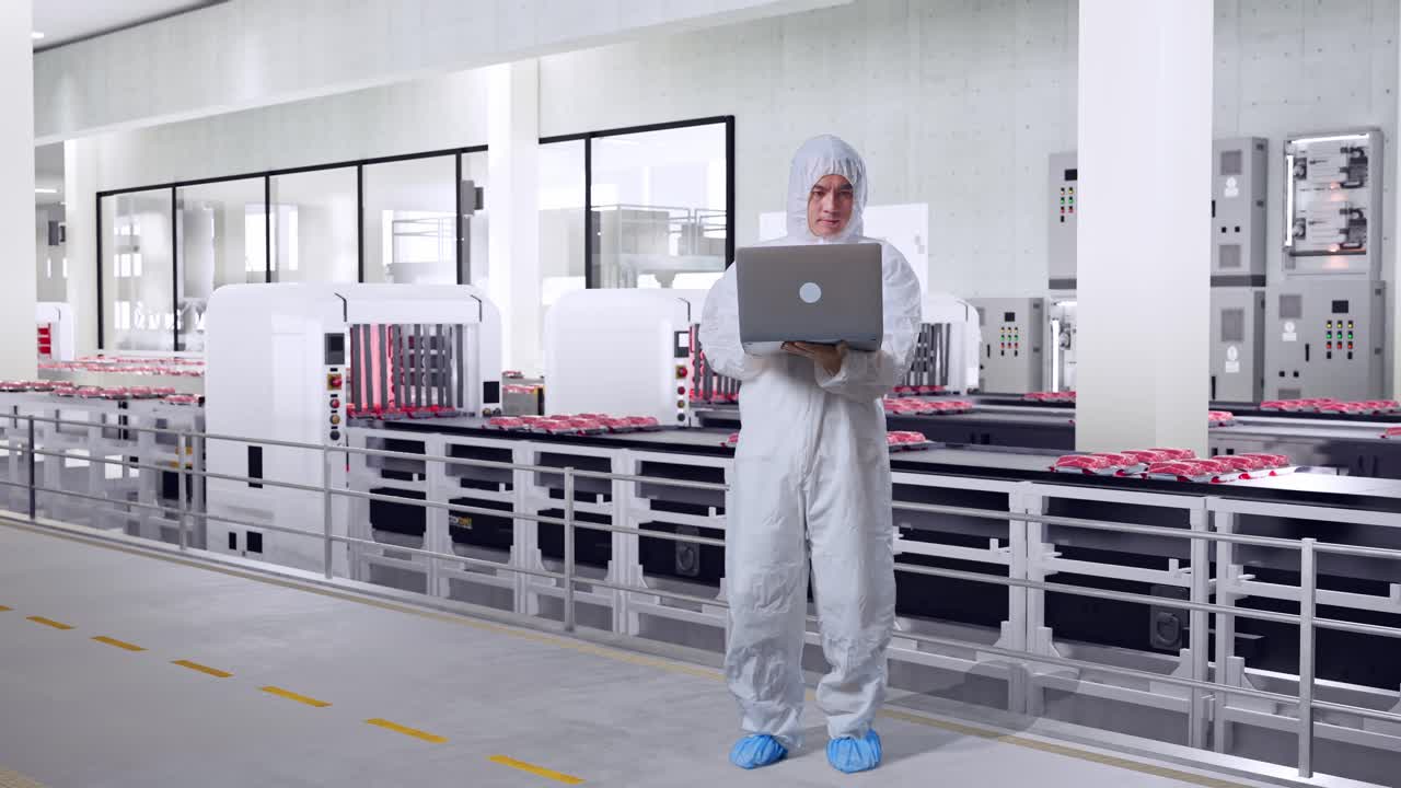 Food Processing Plant Worker Inspecting Meat Products