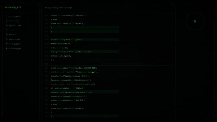 Computer Screen Displaying Scrolling Programming Code and System Logs