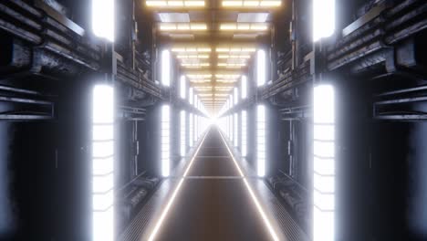 illuminated hallway of futuristic spaceship. 3d infinite loop