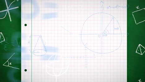 Animation-Sich-Bewegender-Mathematischer-Formeln-über-Ein-Blatt-Papier