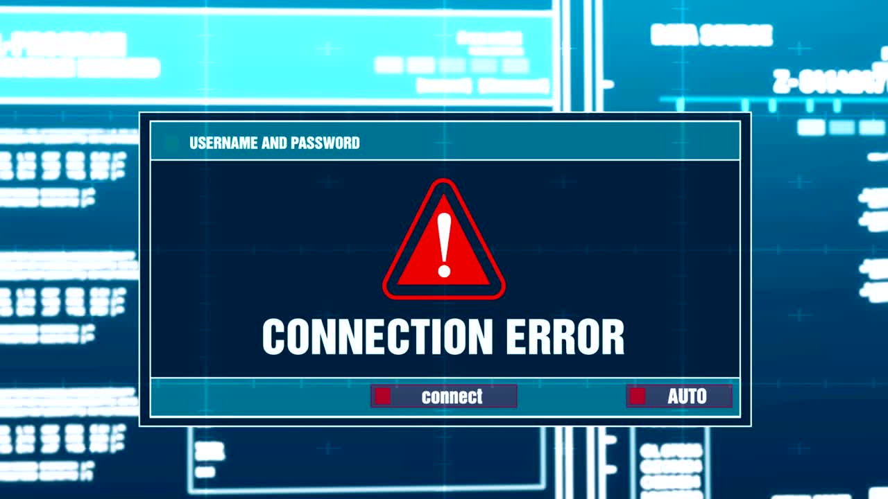 Connection Error Warning Notification on Digital System Security Alert on Computer Screen