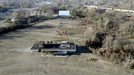 abandoned twin drive in movie theater in memphis, tennessee with drone video moving in from high view