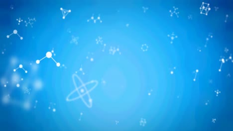 Animation-of-white-molecules-floating-on-blue-background