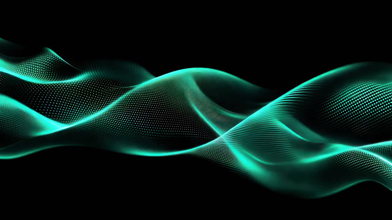Abstract video of flowing teal waves on a black background, captured from a side angle
