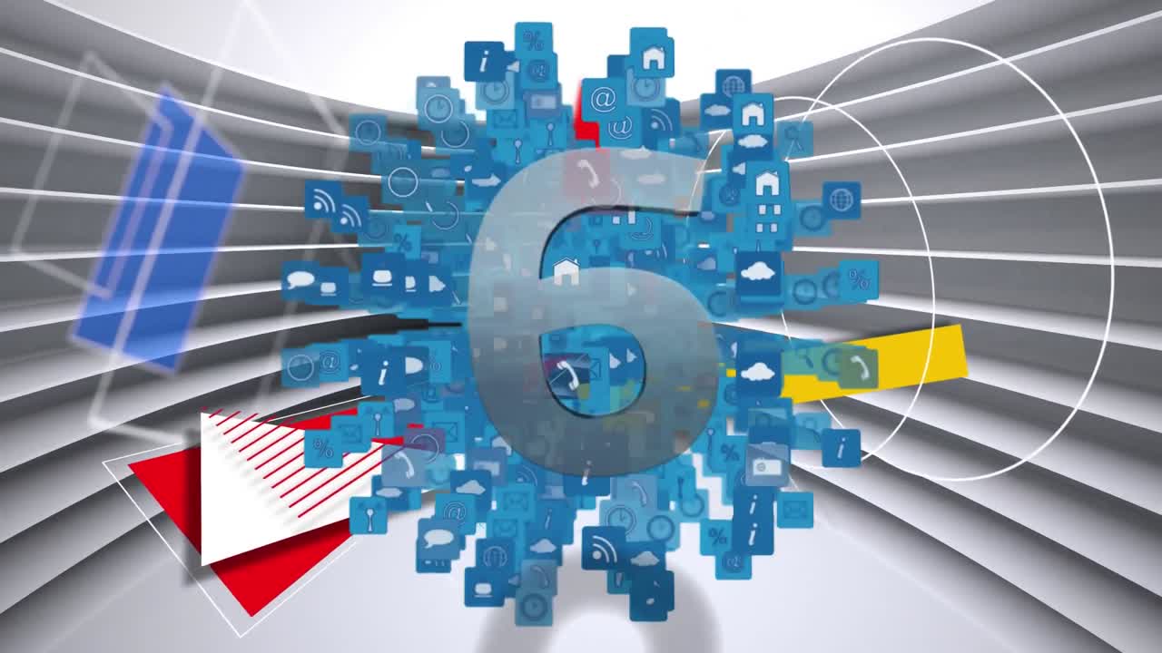 animación de la cuenta atrás de diez a cinco a través de una red de conexiones que forman un globo y fluyen stri