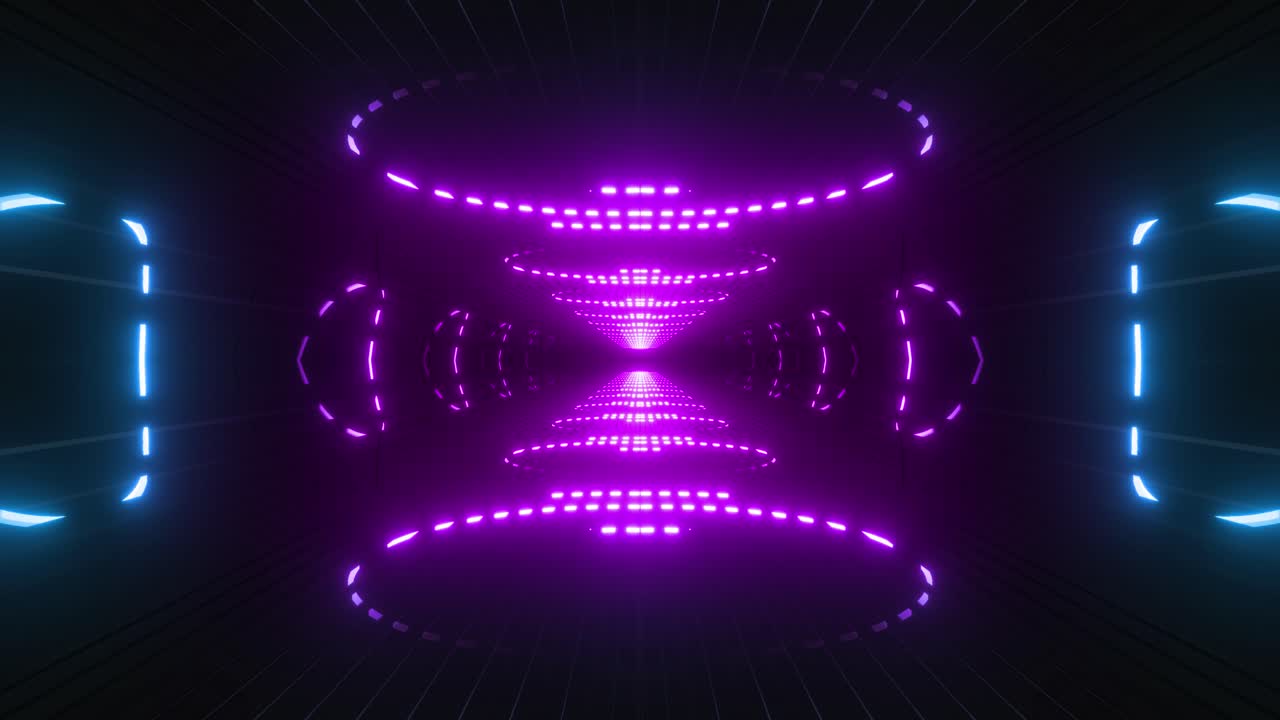 Tunnel al neon con luci viola e blu
