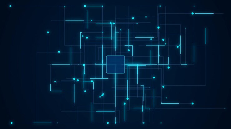 Animazione di circuito stampato digitale con connessioni dati luminose