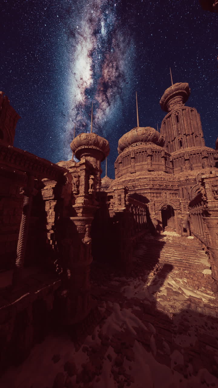 antiguas ruinas bajo un cielo estrellado