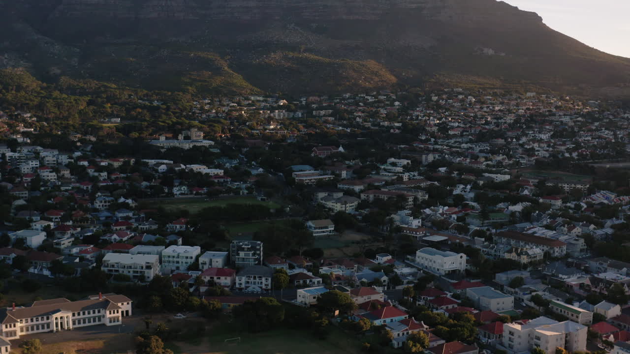 Drone Shot revealing Table Mountain in Cape Town, South Africa