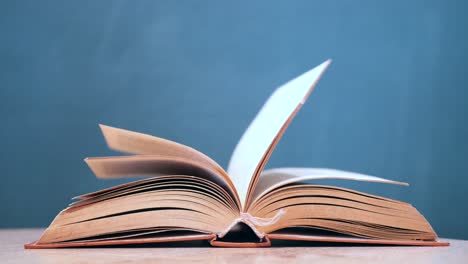 open book on wooden table