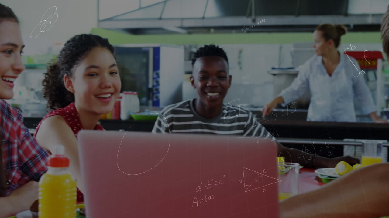 Animation of mathematical equations over school children using laptop in classroom