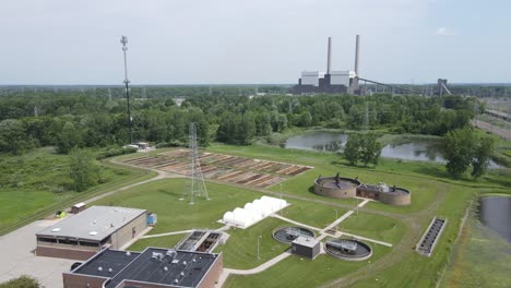 water treatment facility in east china, michigan, aerial view