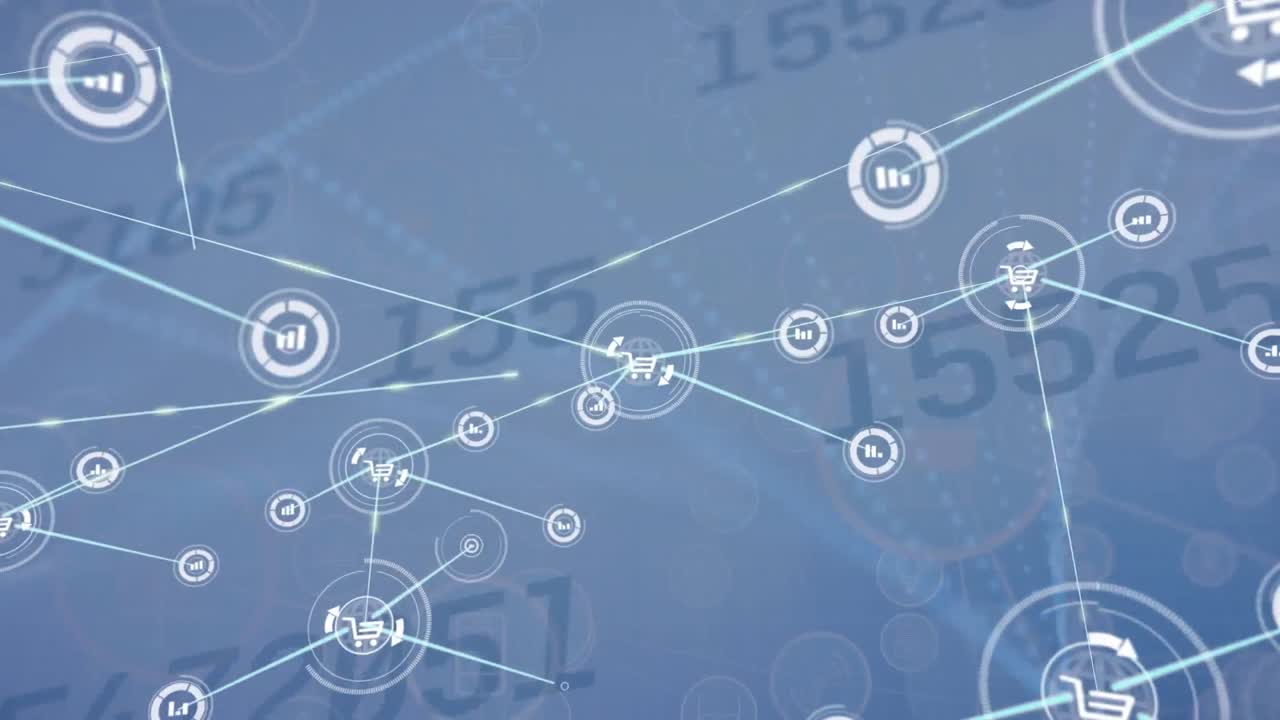 파란색 배경에 숫자 위에 아이콘으로 연결 네트워크의 애니메이션