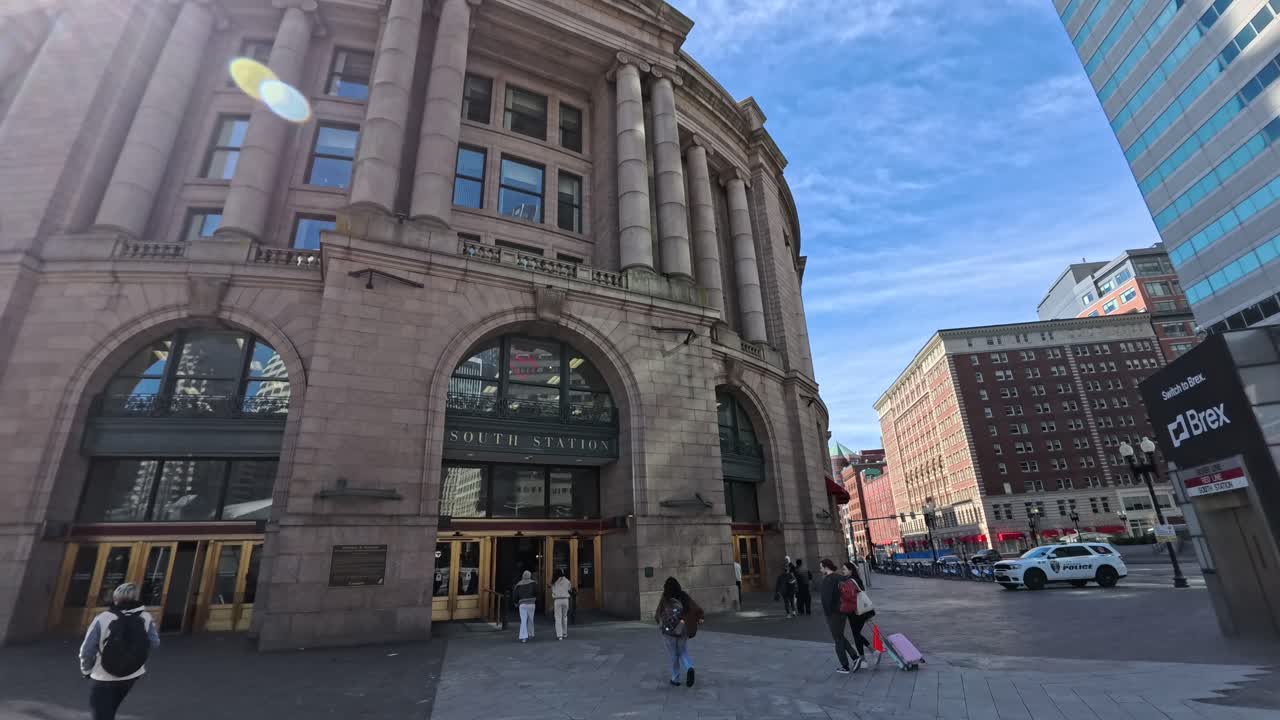 Outside the beautiful South Station in Boston Massachusetts United States of America, one of the main railway Stations in the city