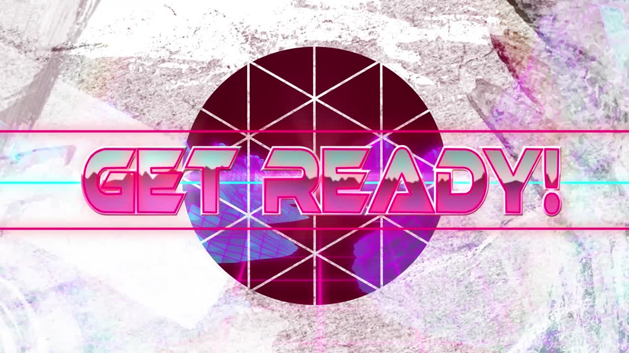 검은색 배경에 모양과 디지털 산 위에 준비 텍스트의 애니메이션