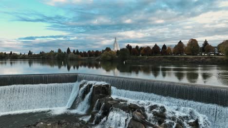 idaho falls idaho temple, mormon church from snake river in usa