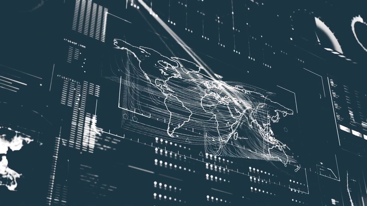 Animation of digital data processing over dark background