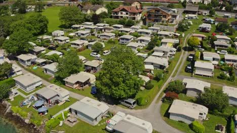 aerial view of a lakeside campground