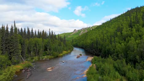 4k drone video of mountains above chena river at angel rocks trailhead near chena hot springs resort in fairbanks, alaska