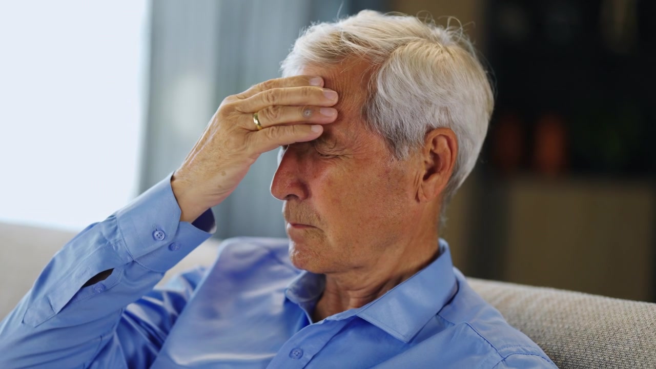 Senior Man Suffering From Headache at Home