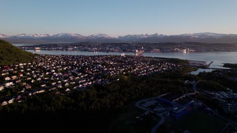 aerial tromso midnight sun over the city