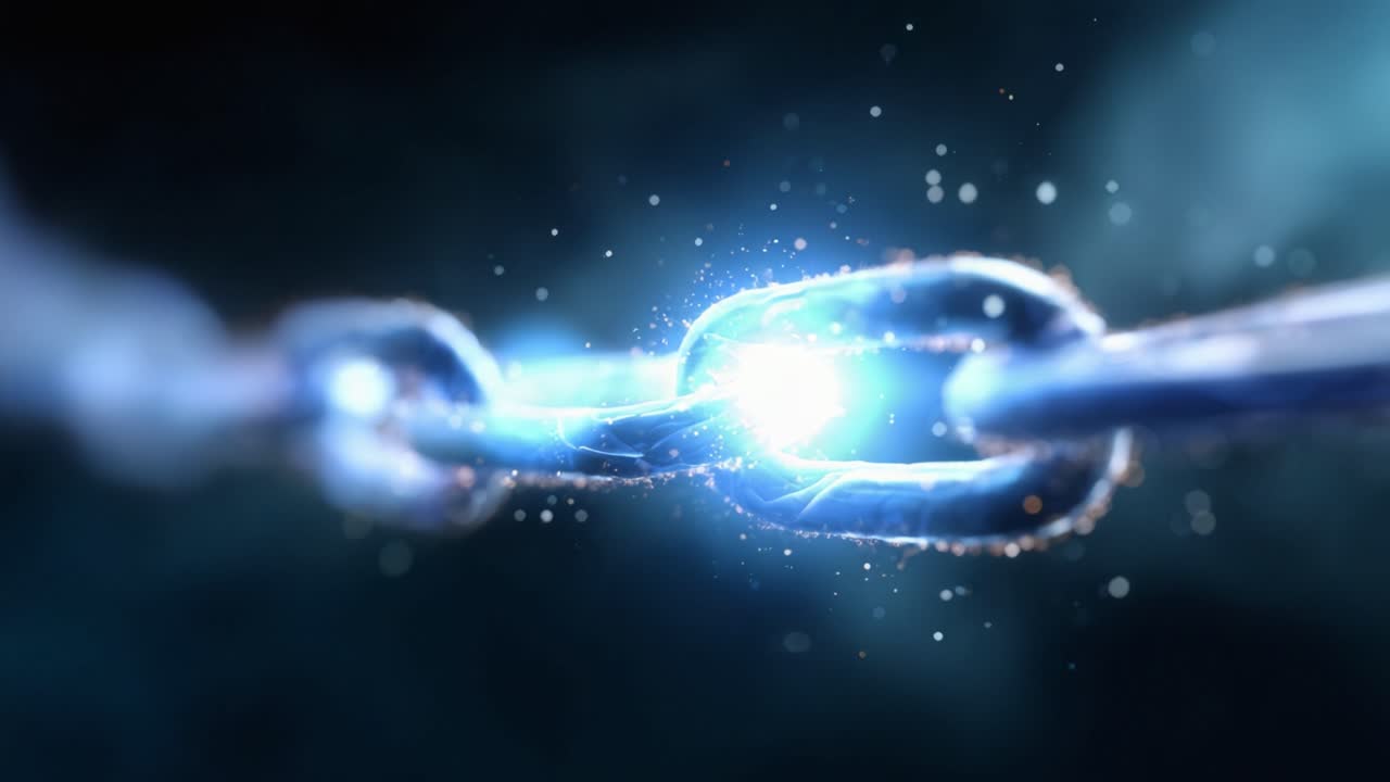 A Stunning Visualization of a Chain Linking Together with Dynamic Lights and Particles, Symbolizing Connection and Strength in a Digital Realm