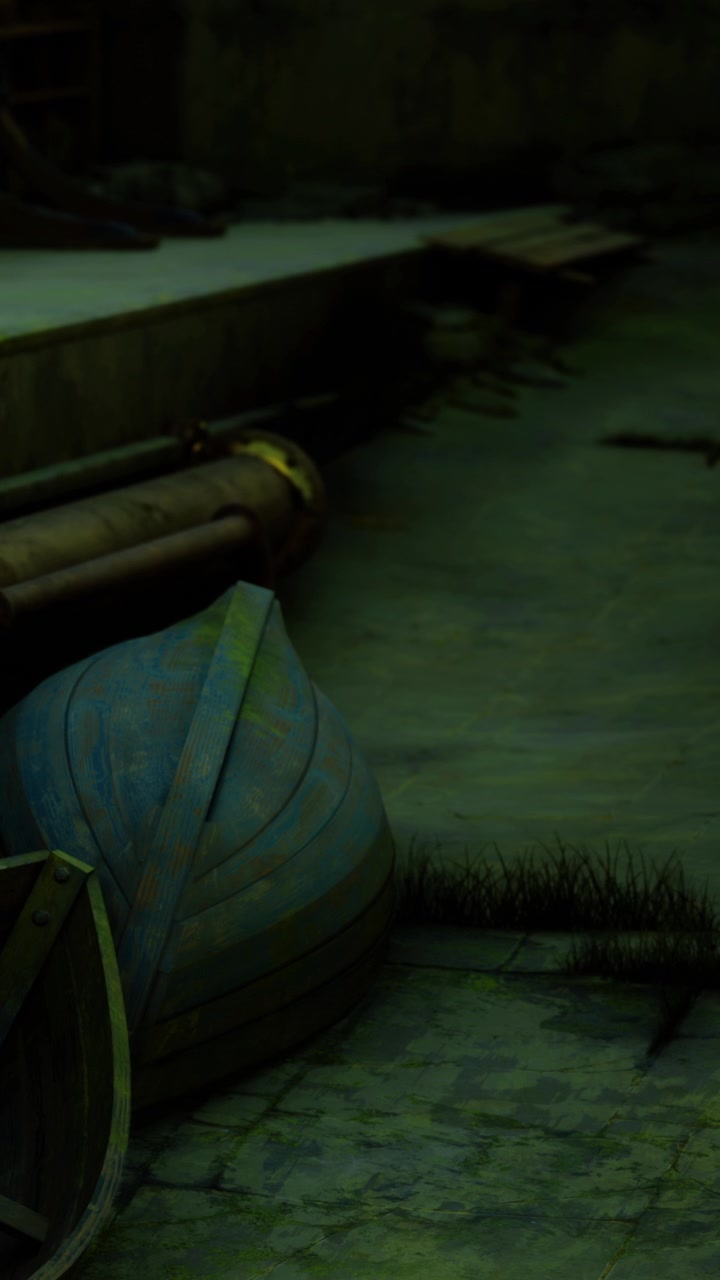 Boat resting on ground near the water during evening light in quiet place