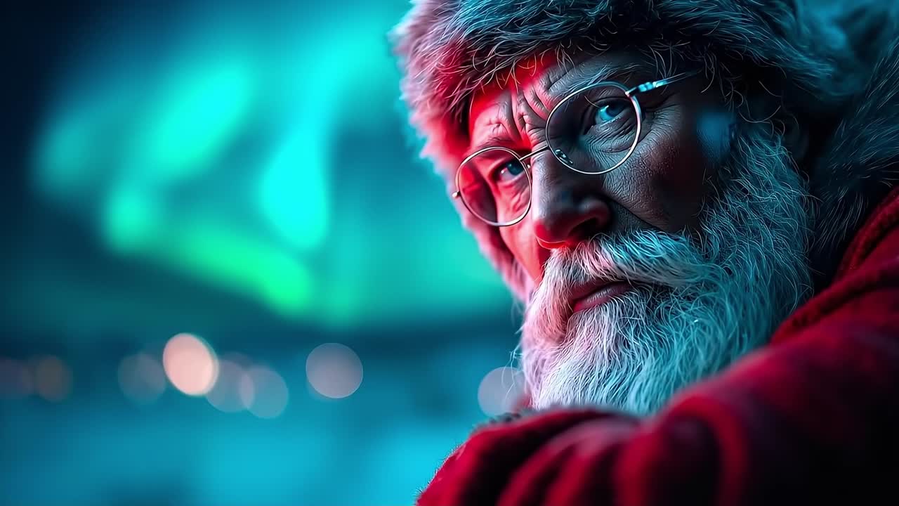 A close up of a person wearing a santa claus hat and glasses