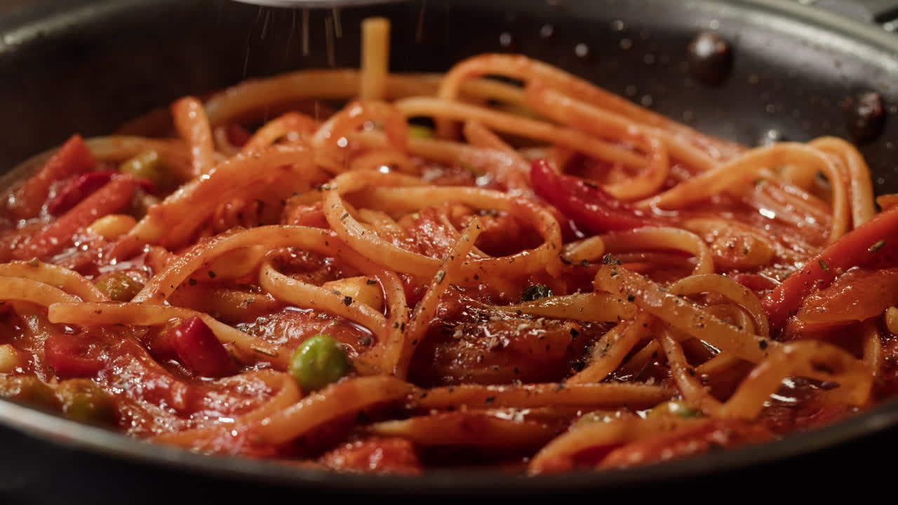 Pasta with vegetables in a pan